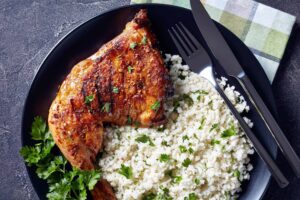 Apple Vinegar Glazed Chicken with Moroccan Cauliflower Rice