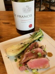 Seared Ahi with Blackberry Ginger Miso & Sesame Sauteed Bok Choy